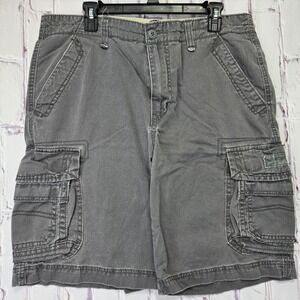 Y2K Unionbay Mens Cargo Shorts Faded Blue Size 34 Cotton Utility Pockets Casual‎